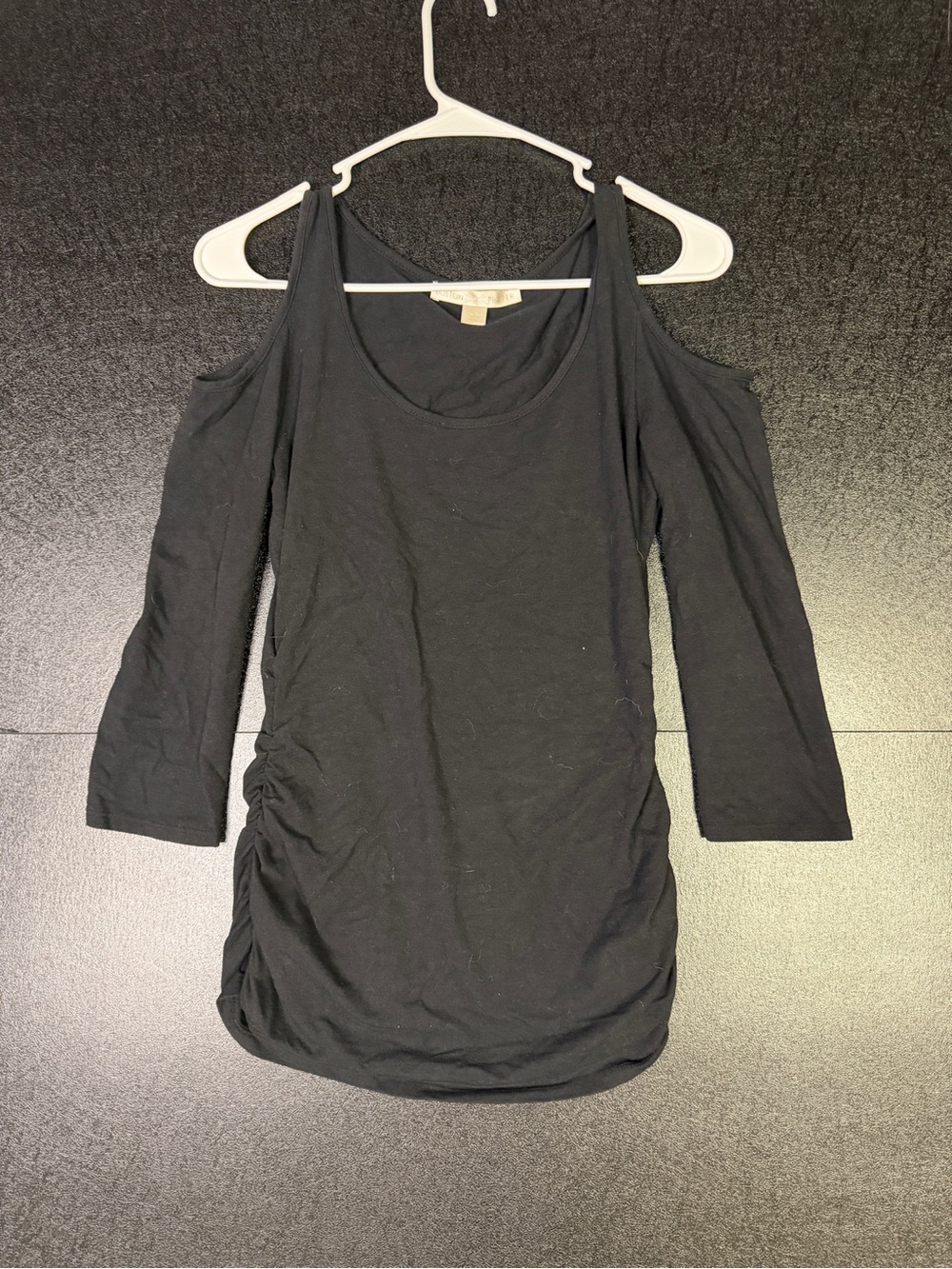 Boston Proper Black Cold-Shoulder Ruched Shirt